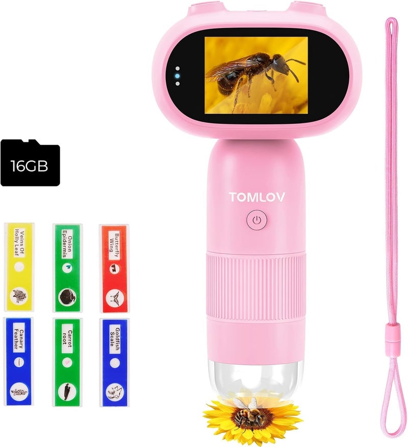 TOMLOV P30 Microscope for Kids, Portable 1000X 2'' LCD Digital Microscope for Slides, HD Camera & Video, Pocket Magnifying Glass with Light, Handheld Magnifier for Home Science Education, Mini Scope - Image 1
